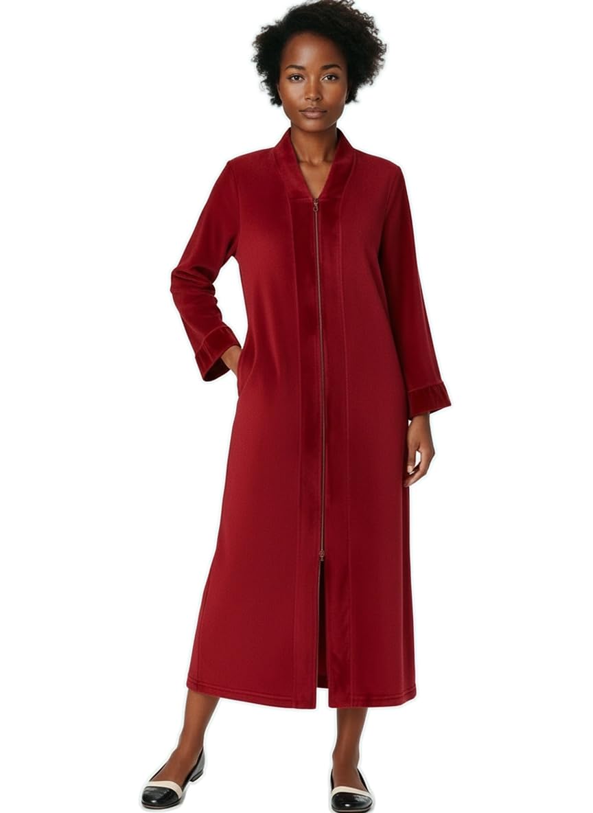 Alexander Del Rossa Kimono Robe with Zipper, Zip Up Robe for Women