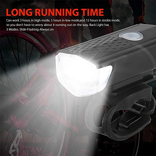 Bike Bicycle Light USB LED Rechargeable Set Mountain Cycle Front Back Headlight Lamp Flashlight (Bla