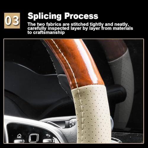 AUTOXBERT Wood Grain Steering Wheel Cover Universal 15\" Microfiber Leather Safe Grip, Non-Slip, Breathable and Odorless Steering Wheel Covers Fit for Most Vehicles - Thumbnail 6