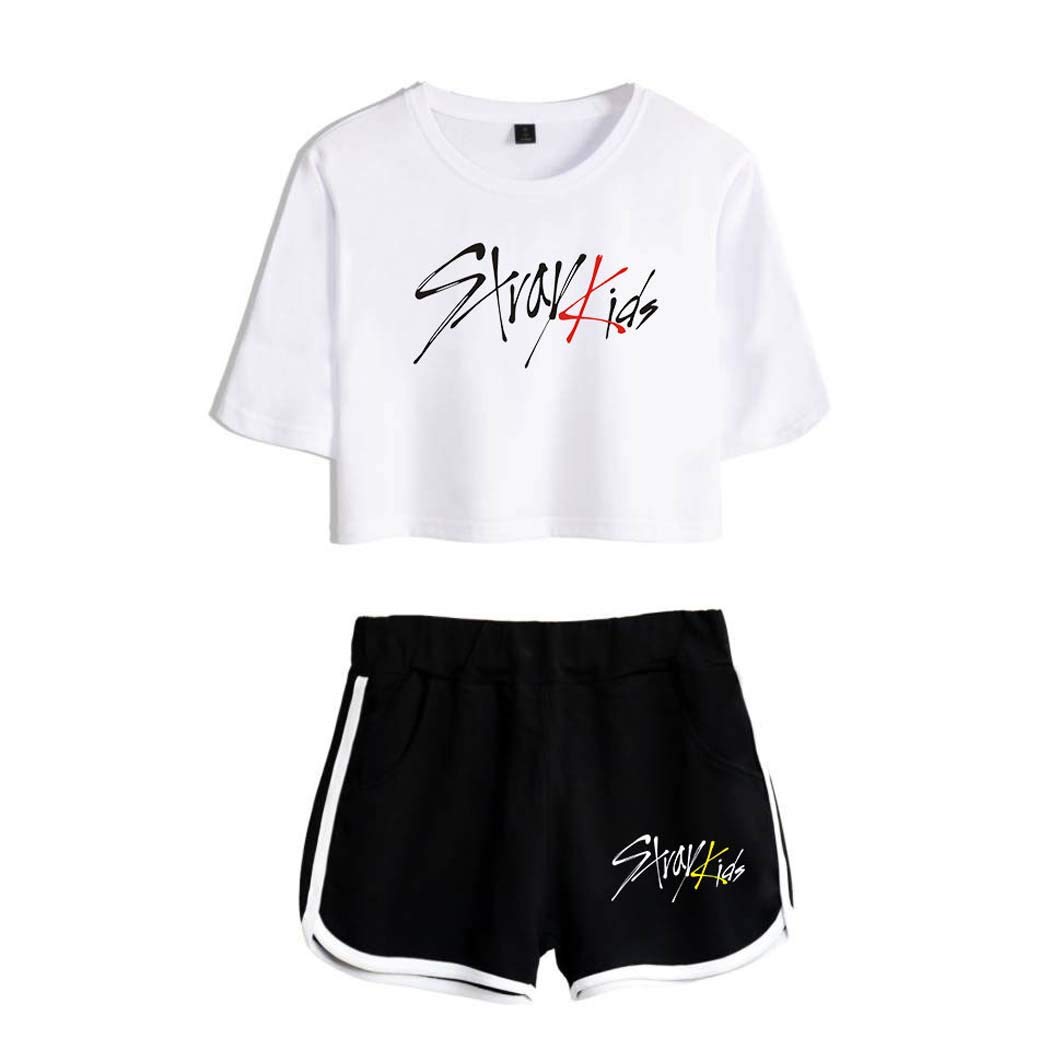 FlyselfKpop T-Shirt Tracksuits Two-Piece Crop Tops+Shorts Set Bang Chan Changbin Hyunjin Felix Seungmin Jeongin Jisung Minho Woojin