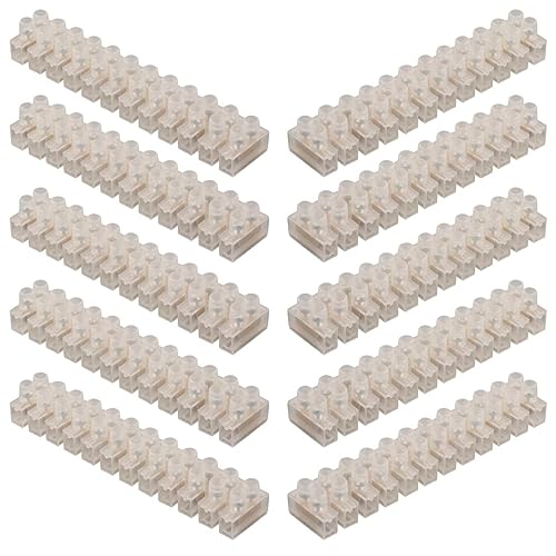 GTSE 10 Pack of 12 Way 3 Amp Electrical Connector Block, 93mm Length, White Terminal Block Electrical Connector Strips