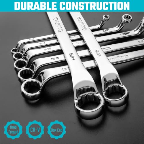 Image of DURATECH 7-Piece Offset Box Wrench Set, SAE, 1 /4 inch to 1-1 /16 inch | 75-Degree Offset, CR-V Steel, 12-Point, Corrosion Resistance, 7-Piece with 14 Sizes, Rolling Pouch for Convenient Storage