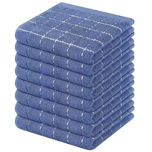Mordimy Cotton Terry Checkered Dish Cloths, 12"x 12", 8 Pack, Navy Blue