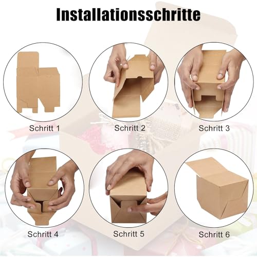 25 Stück Geschenkboxen Kraftpapier, Karton Schachteln 10 x 10 x 10 cm, Pappschachteln, Geschenkbox Quadratisch mit Deckel, Kleine Kraftpapier Faltkarton, für Geschenke, Party(Braun)