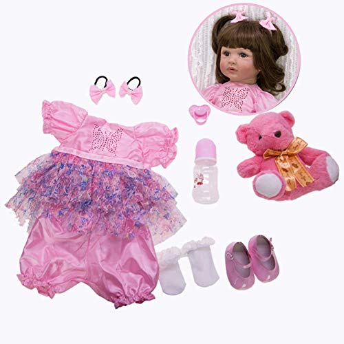 FMONH Pflegepuppen Fleckiger Mantel 24 Zoll 60 cm Braun Oder Blaue Augen Reborn Puppe Priness Girl DollWeich Vinyl… – Bild 3