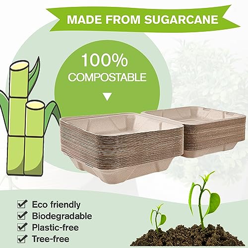 image for ECOLipak 50 Pack Clamshell To Go Containers, 100% Compostable Disposab