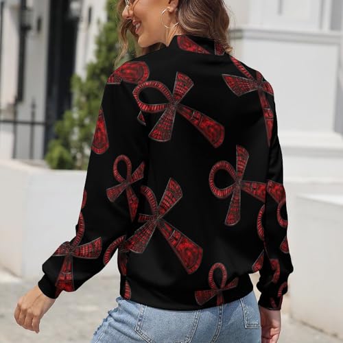 Red Ancient Egyptian Ankh Women's Zippered Jacket Long Sleeve Outwear Sweatshirts Jackets Fashion Fall Outfits3