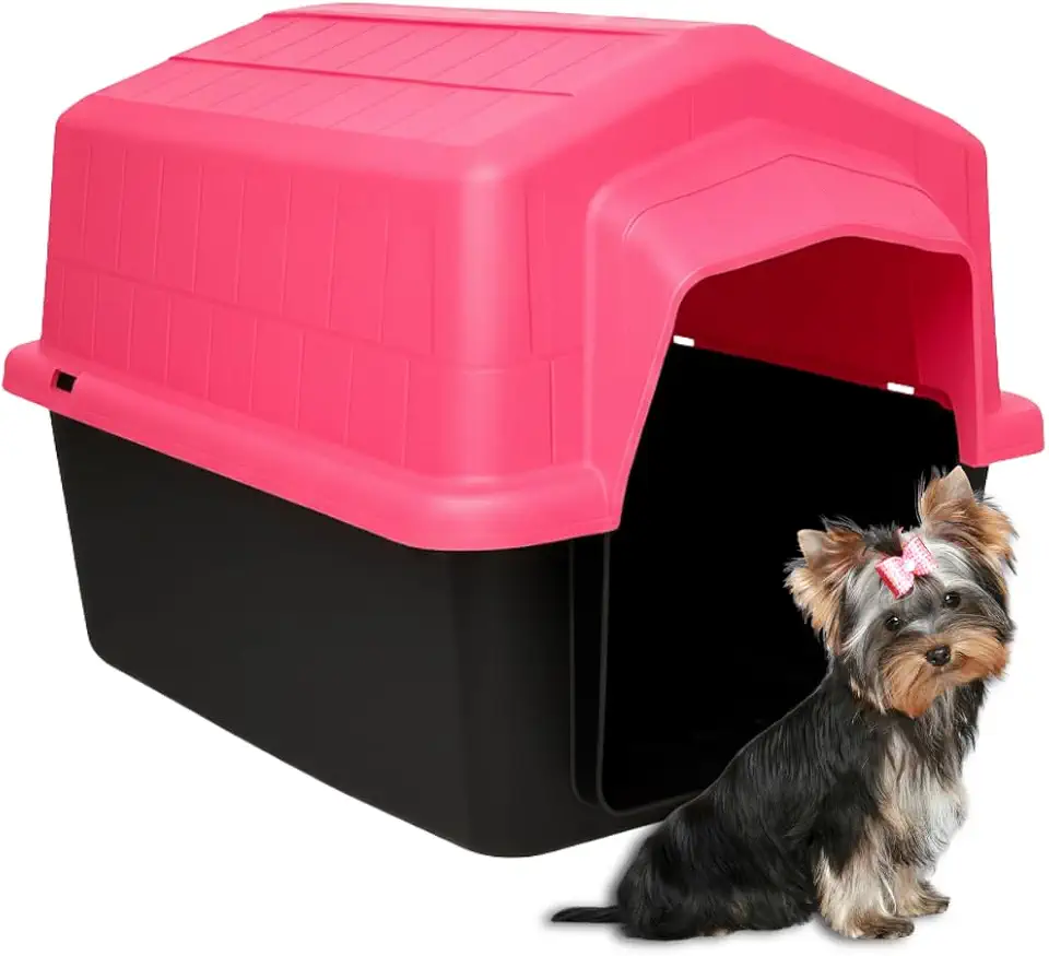 Casinha Caminha Pet N2 2 em 1 Cachorro Pequeno Uso Interno Externo Sol Chuva | Casa Plástica Desmontável Proteção Conforto | Cães Porte Mini Pequeno Até 10kg | Plástico Rígido Fácil Limpeza (Rosa)