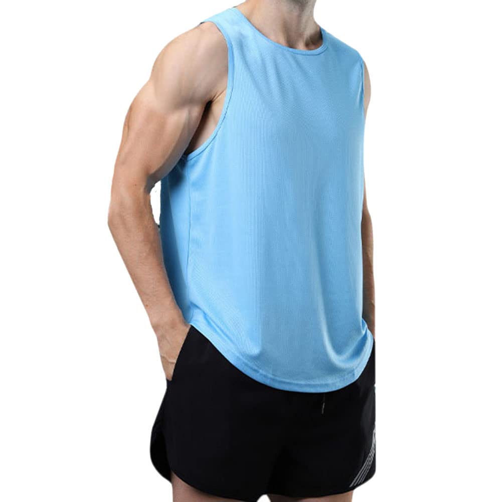 Men's Vest Running Sleeveless T-Shirt Gym Tank Top Quick-Dry Sports Vest for Training Basketball Fitness,Sky Blue,L