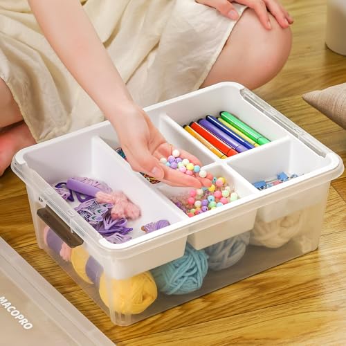 Image of MACOPRO 17 QT Plastic Storage Box with Removable Tray, Bins with Lids, 2 Packs Clear Storage Container for Craft Supplies, Beads, Tools, Sewing, and Playdoh Organization(White, 2Pack-17QT)