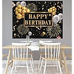 Saliyaa 7x5ft Happy Birthday Backdrop Banner, Birthday Party Decor,Black Gold Poster Photo Booth Backdrop Background Banner for Men Women 30th 40th 50th 60th 70th 80th Bday Party Supplies - Image 4