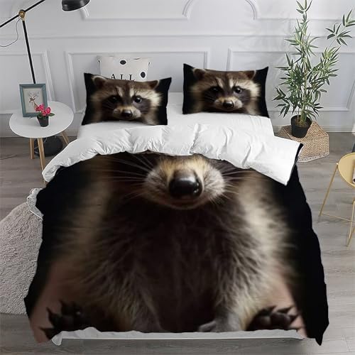 Housse de Couette King Raton Laveur avec 2 Taies d'Oreiller