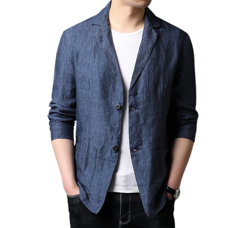 Giacca Uomo Elegante Blazer da Uomo 100% Lino Elegante Casual Leggero Sfoderato Giacca Sportiva vestibilità Sartoriale Blazer in Puro Lino 2 Bottoni Giacca da Completo Giacca da Lavoro D