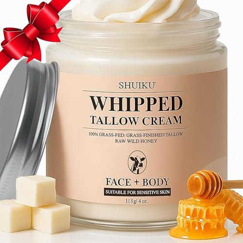 Beef Tallow for Skin with Honey Balm – All-Natural Moisturizer Hydrates and Nourishes the Skin,...