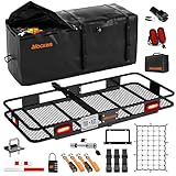 Mockins 60"x20"x6" Heavy Duty Trailer Hitch Cargo Carrier w/ 20 CuFt Waterproof Cargo Bag | 500 Lbs Cap All-Weather Folding Luggage Rack for SUV Car & Truck w/Rear Lights, License Plate Holder & More