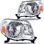 OEDRO Headlight Assembly Replacement for 2005-2011 Toyota Tacoma, Headlamp with Amber Reflector, Clear Lens Chrome Housing