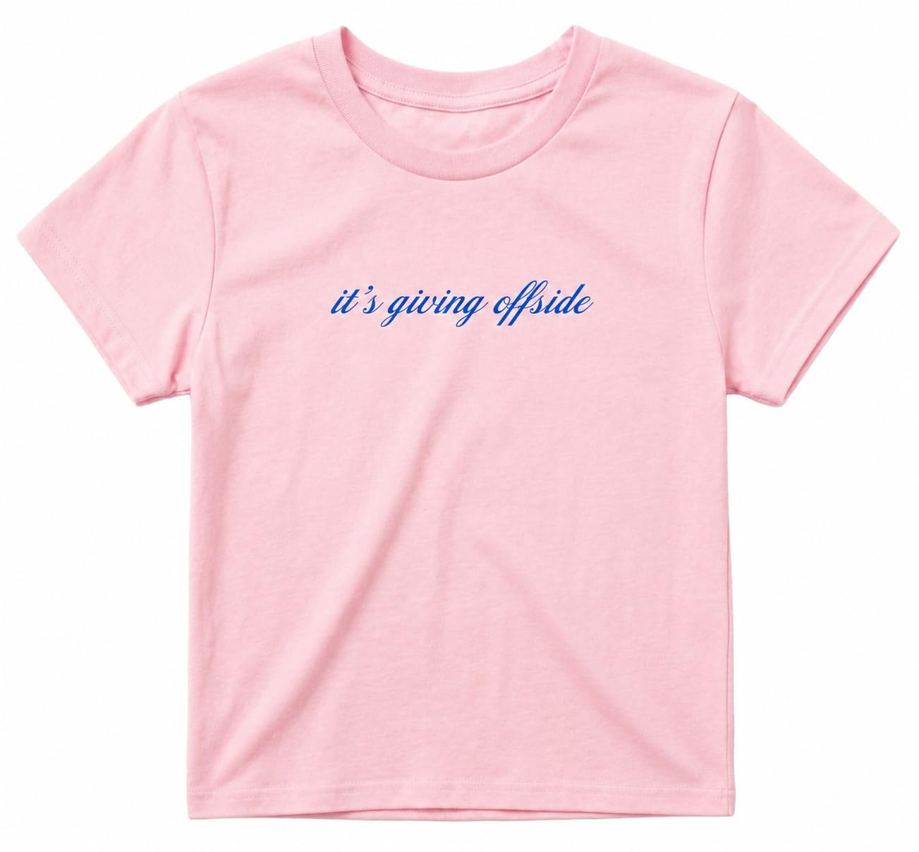 Sanfran Clothing It's Giving Offside Baby Tee T-Shirt Top World Football Shirt England Scotland Country Team 2026 Soccer Womens Flag Varsity Shirt Light Pink (Blue Text) - Large