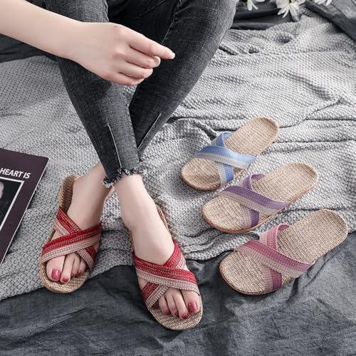 Lined Tatami Slippers for Women Organic Handmade Straw Woven Japanese House Slippers Slip on Summer Slides Open Toes Cross Band Flats Breathable Lightweight Comfort Wear Shoes Home Indoor Bedroom4