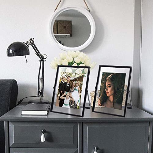 Hsauyu 5X7 Black Picture Frame Set Of 2, For Multiple Photo Sizes 5X7 4X6 3.5X5, Metal Glass Floating Picture Frames, Only For Tabletop Display Vertically #TOP2