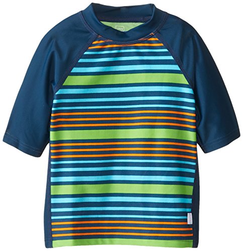 i Play Boys' Baby Unisex Short Sleeve Rash Guard UPF 50+, Blue Stripe, 6 Months