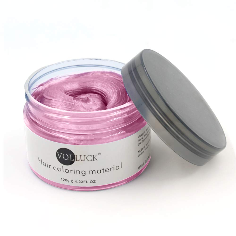 VOLLUCK Hair Wax Pomades 4.23 oz - Natural Hair Coloring Wax Material Disposable Hair Styling Clays Ash for Cosplay,Hallowee,Party (Customized Pink)