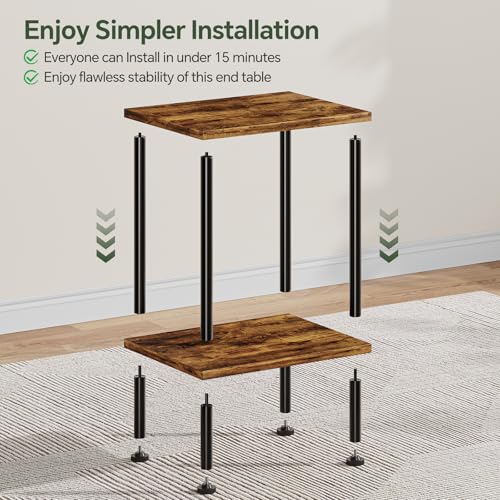 Simple Trending Small Side Table, End Table Living Room, Nightstand with 2 Tier Storage Shelves, Sofa Couch Table for Small Spaces, Rustic Brown
