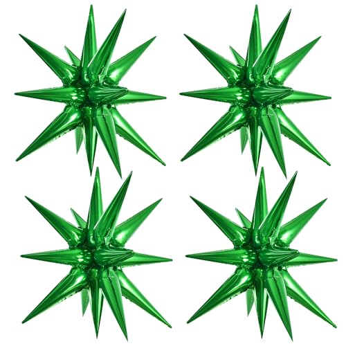 Image of TONIFUL 4 Pcs Explosion Star Balloons Green Foil Balloon Party Decorations | 22 Inch Large Mylar Star Balloon for St. Patrick's Day Graduation Boys Birthday Christmas Winter Holiday Photo Booth Supplies
