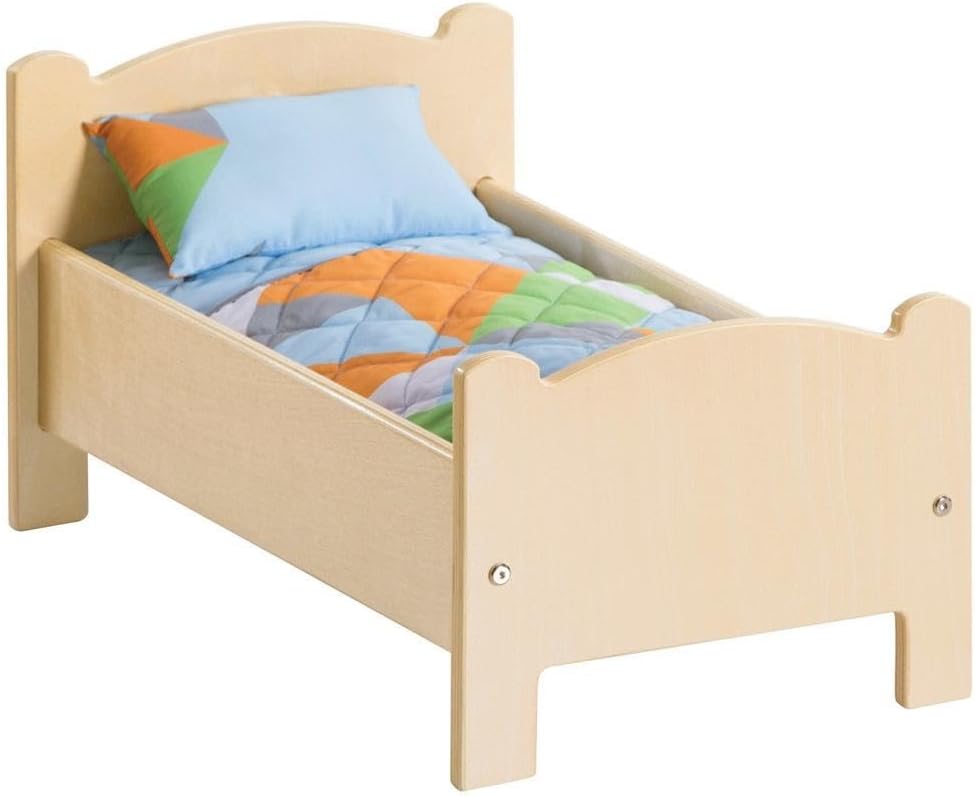 Kaplan Early Learning Wooden Doll Bed with Bedding for Role Playing, Bedding Styles May Vary