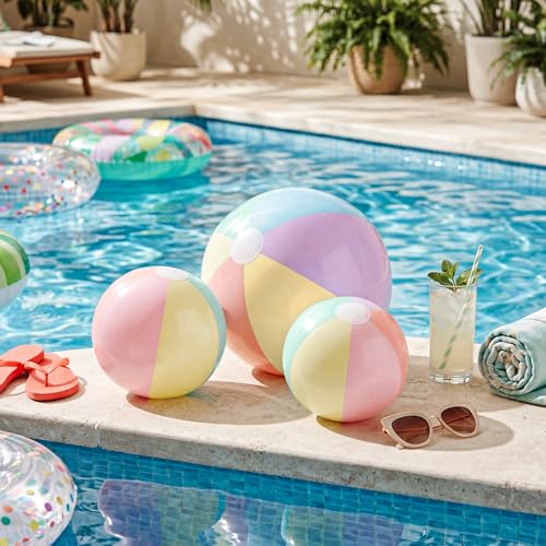 MiniInflat 3 Pcs Pastel Inflatable Beach Balls 24 & 16 Inch Large Round Pool Balls PVC Toys for Adults Kids Summer Beach Water Games, Birthday Luau Party Favors Decorations(Macarons) - image 2