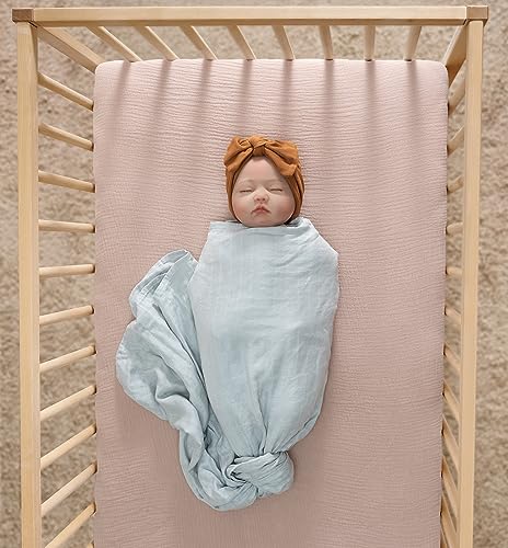 Image of Meracorallo Muslin Pack and Play Fitted Sheet, 100% Cotton, Blush | Soft Breathable Mini Crib Sheet, Pack N Play Sheet, 38x26 In, Playard Mattress Sheet for Baby Boys and Girls