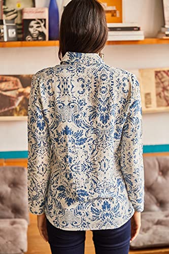 Blouses For Women Fashion, Casual Long Sleeve Button Down Shirts Tops (Blue Print, Medium) #TOP5