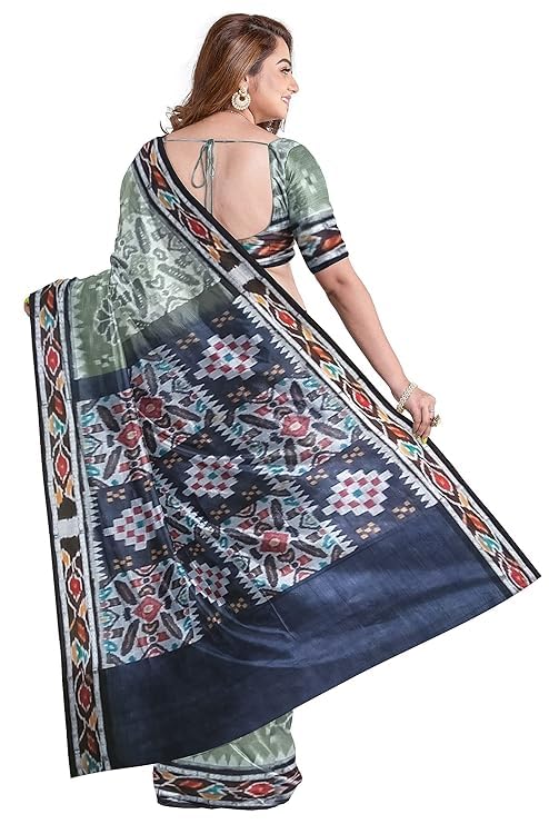 Image of Ikat Women's Cotton Saree, Handmade Pure Cotton Khandua Saree, Ikkat Orissa Traditional Handloom Saree without Blouse