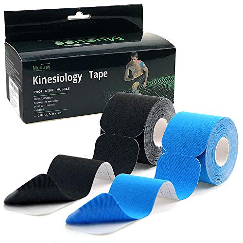 Image of MUEUSS Precut Kinesiology Tape, Waterproof Elastic Athletic Tape, Sports Tape, Muscle Tape, Pregnancy Tape Belly Support, Hypoallergenic Tape Physio Knee Tape for Shoulder Knee Pain Relief, 2 Rolls