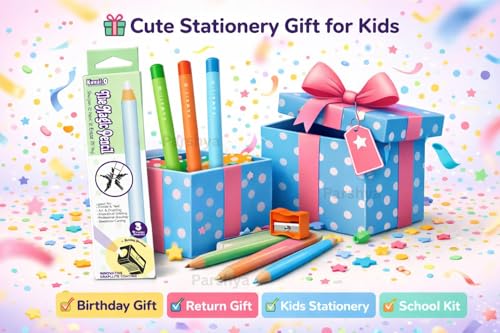 Image of Parshya Magic Pencil Shape Eraser Set with Sharpener | Premium Wooden Body Erasers for Kids, Students & Artists | Smooth Non-Dust Erasing | Ideal Birthday Return Gift(Pack of 2 Set)