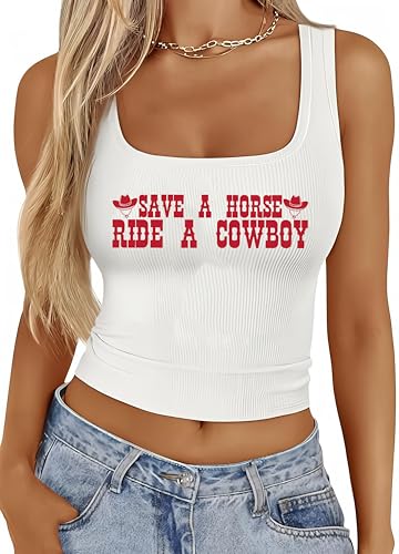 Cowgirl Tank Tops for Women Western Rodeo Crop Tops Cowboy Country Concert Sleeveless Graphic Tees