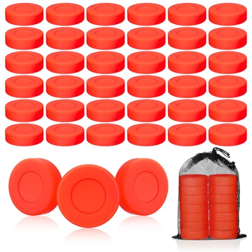Syhood 36 Pcs Hockey Pucks with Reusable Mesh Bag Set Rubber Street Hockey Pucks for Indoor and Outdoor Practicing Training (Orange)