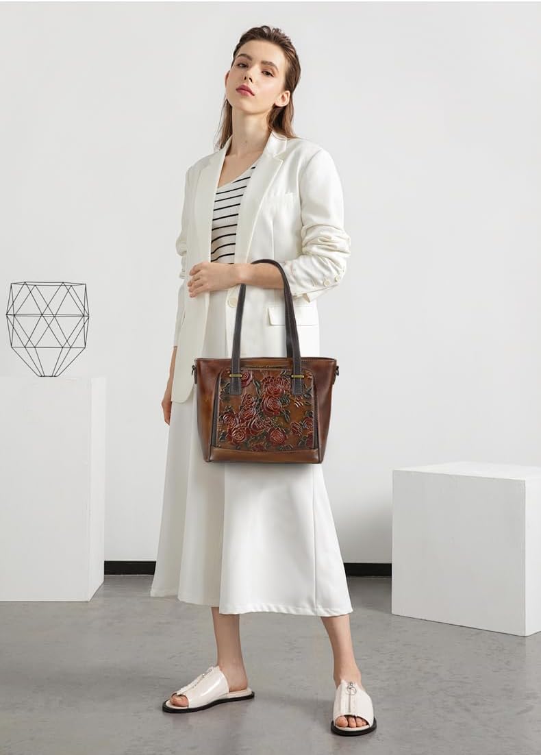 Crossbody Bag for Women Leather Shoulder Bag Top Handle Tote Purses Vintage Satchels Handbag Retro - Image 3