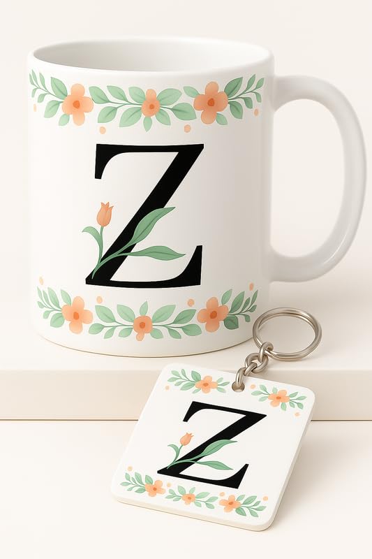 Choicecases Floral Alphabet Z Coffee Mug with Matching Keychain | Personalized Gift for Men Women, Friends, Birthday, Office Use, Return Gift Combo