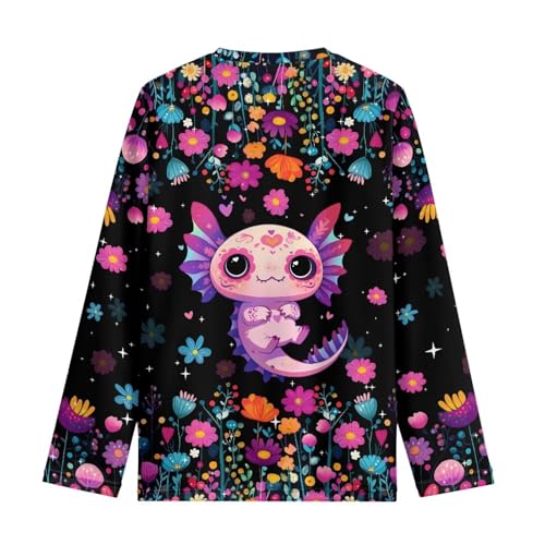 Image of Girls Long Sleeve Shirt with Cute Graphic Casual Pullover Tops 3-16Y