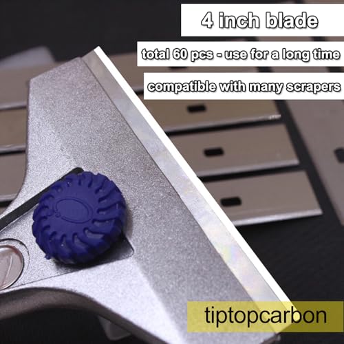 Image of 4 inch Scraper Blades 60 pcs Replacement Stainless Steel Razor Blade for Scraper to Remove Wallpaper Adhesive Vinyls (Pack of 2)