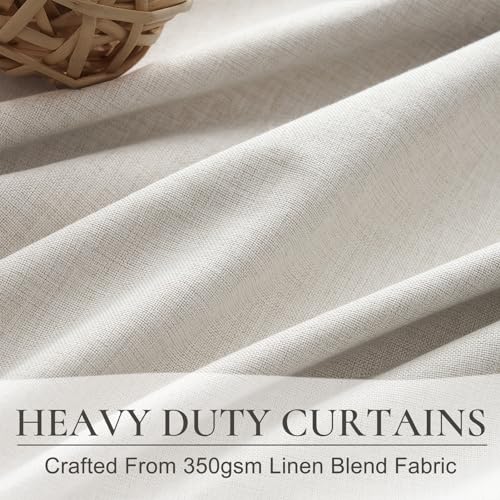 Qjmydeco Drapes 84 Inch Length 2 Panels Set For Bedroom Aesthetic,100% Blackout Cute Curtains For Nursery Weather Curtains Thermal Insulated Energy Efficient Cotton Linen Blend Back Tab Pleated Cream Beige thumb #4