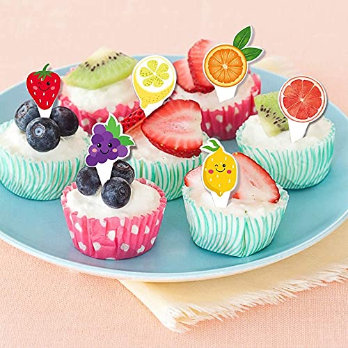 Ai-Fun 20Pcs Tutti Frutti Fruit Cupcake Toppers Watermelon, Lemon, Mango, Cake Decorations For Baby Shower Wedding Graduation Summer Fruit Birthday Cake Topper #TOP5