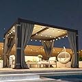 10' x 12' Louvered Pergola, Metal Outdoor Pergola with Adjustable Louvered Roof, Curtains & Netting, Patio Hardtop Gazebo with Gutter System for Deck, Garden, Yard, Dark Gray