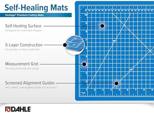 Dahle 10691 Vantage Self-Healing Cutting Mat, 12" x 18", Blue, 5 layer PVC Construction, 1/2" Grid Lines, Self Healing for Maximum Durability, Perfect for Cropping Photos, Cutting, Sewing, and Crafts - 3