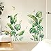 Tanlaby Tropical Palm Leaves Wall Stickers Large Monstera Leaf Wall Decals Green Plants Birds Peel and Stick Art Decor for Living Room Bedroom Office TV Background