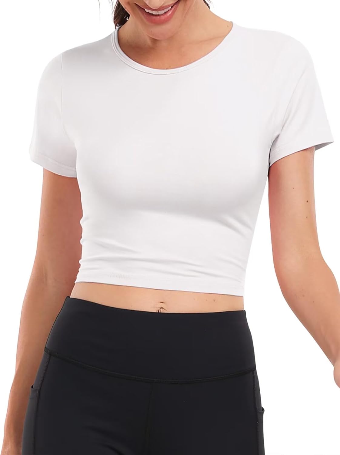 3 Pack Women's Crop Tops Workout Tshirt Cotton Short Sleeve T Shirts Cropped Basic Tees - Image 4