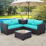 Outdoor PE Wicker Furniture Set 4 Piece Patio Dark Brown Rattan Sectional Loveseat Couch Set Convers