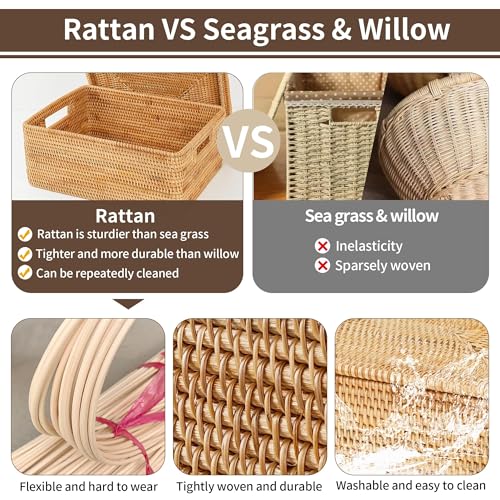 FIYAMMY Rattan Basket With Lid, Large Lidded Basket For Storage(15.3" L×11.4"W×9.5"H) - Image 6