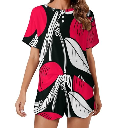Pyjama femme manches courtes Cerise Rouge anti-chaleur pour l'été
