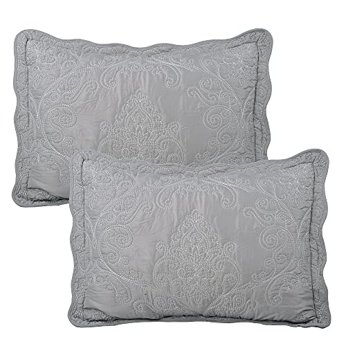Home Soft Things Damask 4 Piece Bedspread Set, Scalloped Edge Reversible Quilt Coverlet Comforter Prewashed Bedding Set, Matelasse Embossed Floral Solid Pattern,Ash Gray Oversize Queen(110" X 120") #TOP2